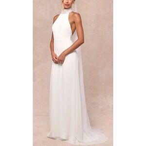 NEW $138 Maxi Dress Womens M White New Pearl Halter Neck Backless Bridal Wedding